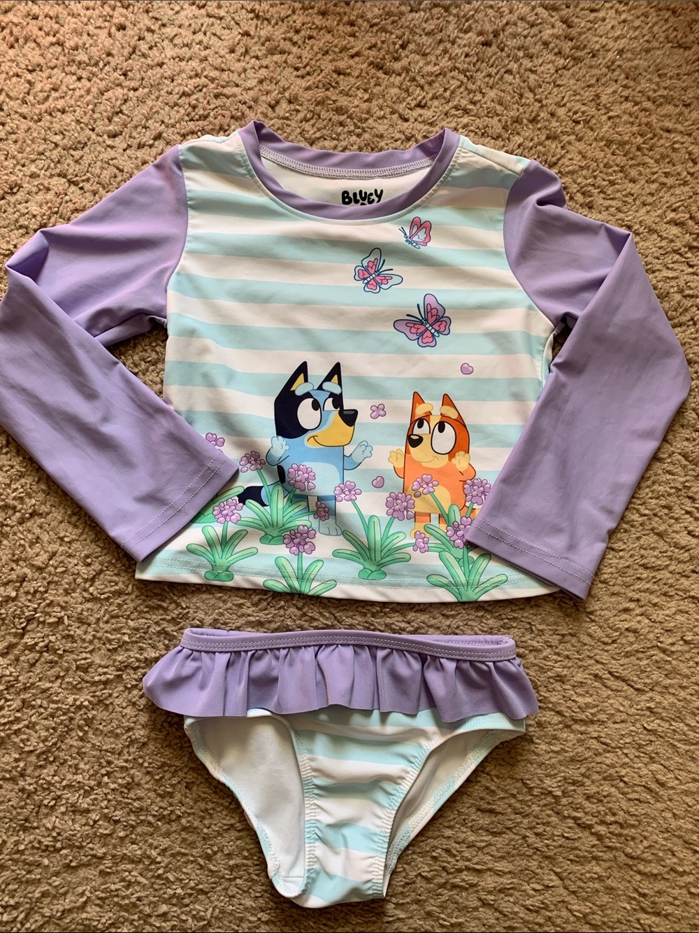 Carter's Bluey Purple & light blue Striped Long-Sleeve Rashguard Swim Set